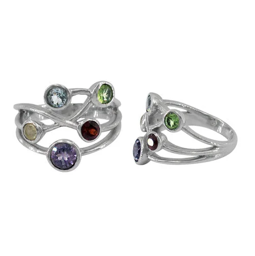 Baguette diamond ring-Sterling silver with rhodium, multi stone ring, 17mm width.