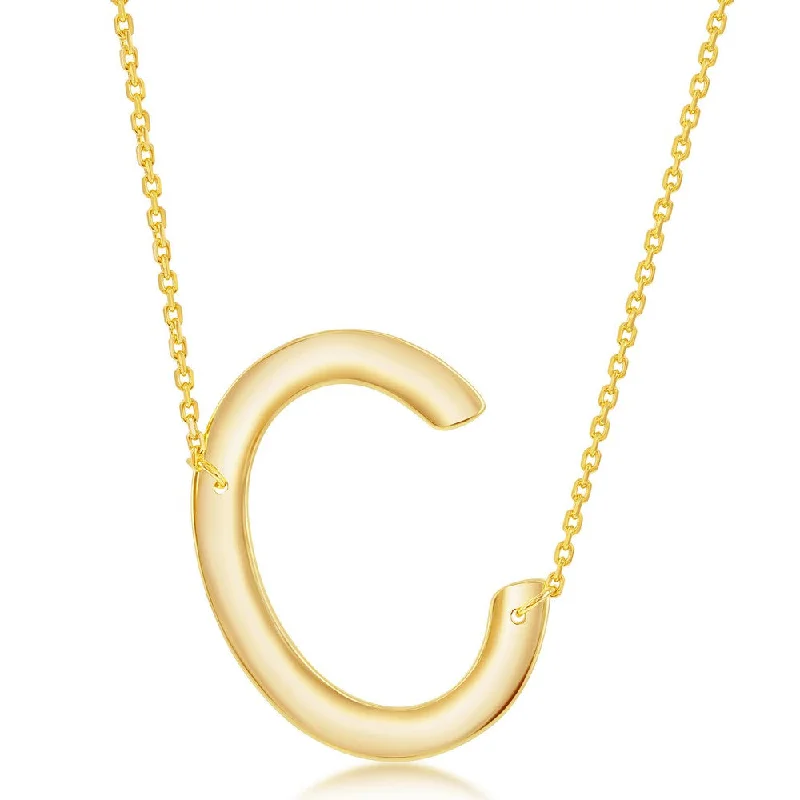 Cluster sapphire necklace-Sterling Silver with Yellow Large Initial-C