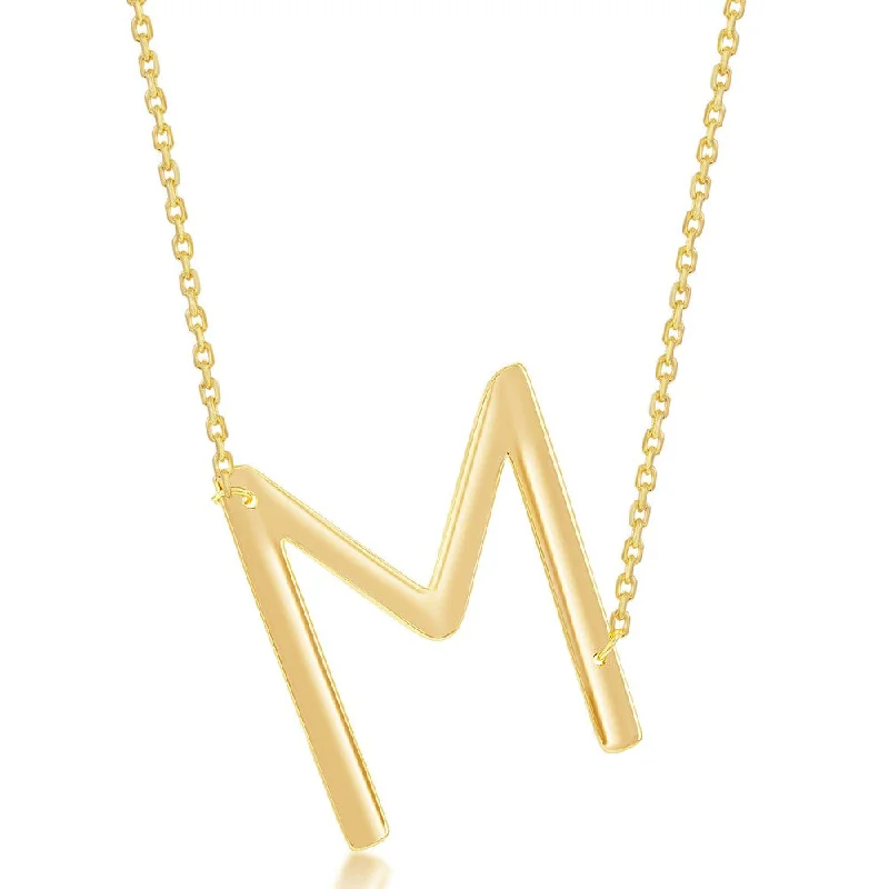 Radiant drop necklace-Sterling Silver with Yellow Large Initial-M