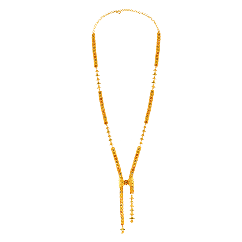 Etched design necklace-Stunning 22k Gold Tie Chain With Meenakari Detailing