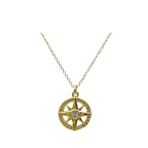 Mixed stone necklace-Sunburst With CZ Center Necklace: Gold Fill (NGCP465)