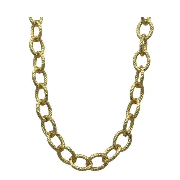 Floating gem necklace-Textured Oval Link Necklace (NG4484)