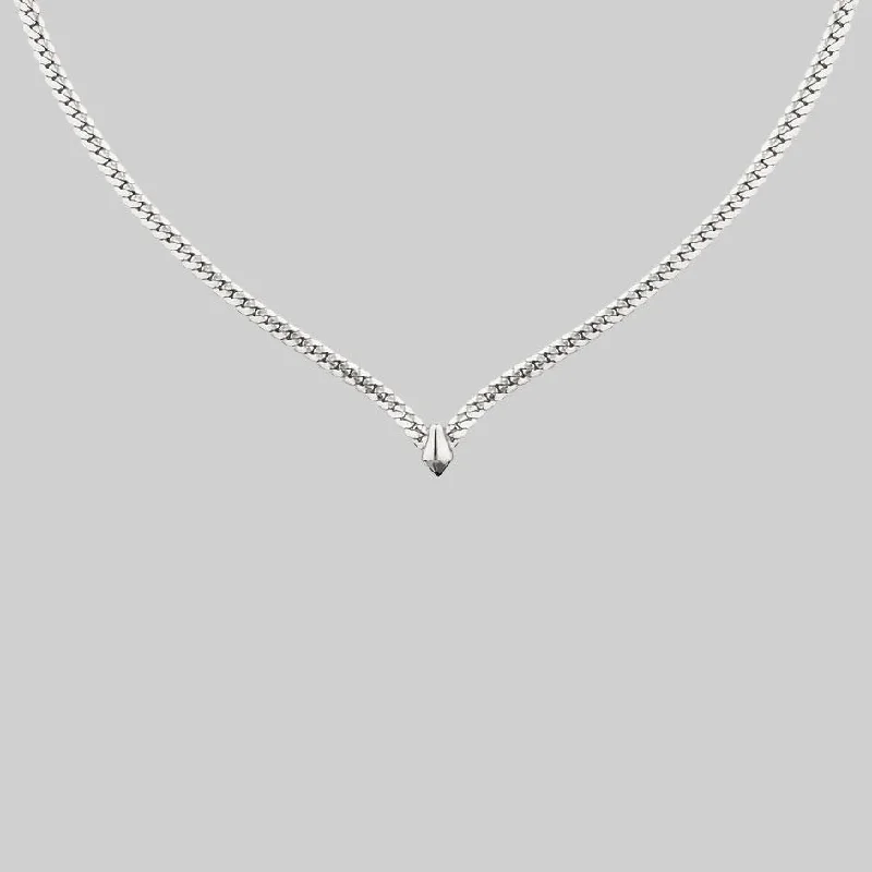 Embossed gem necklace-The Chevron Collar - Silver