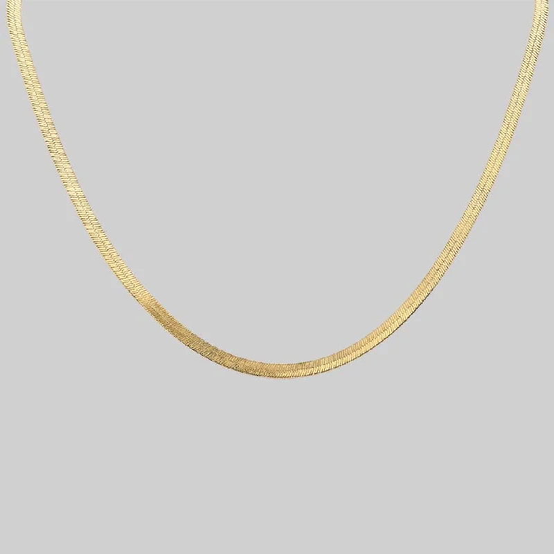 Shiny silver necklace-The Herringbone Chain - Gold