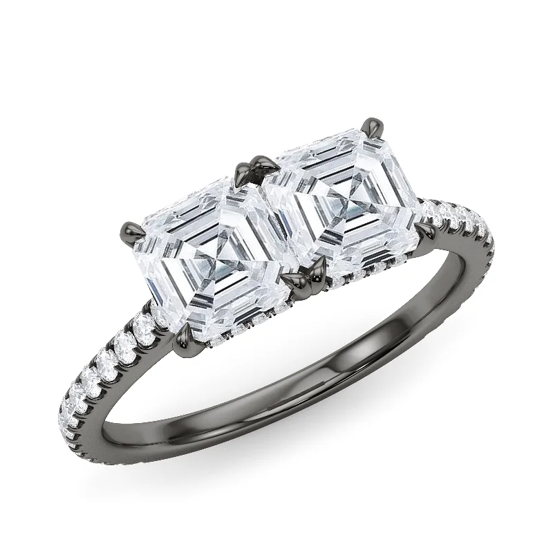 Hammered finish ring-Twin Asscher Pave Ring