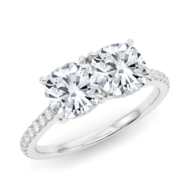 Pear-shaped ring-Twin Cushion Cut Pave Ring