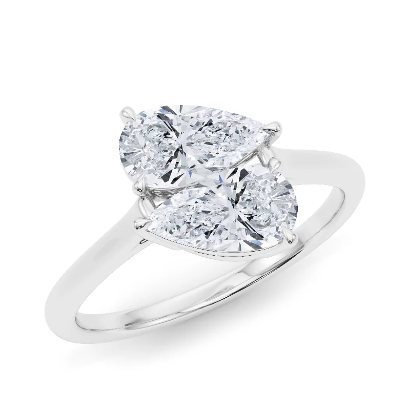 Open-heart ring-Twin Pear East-West Diamond Ring