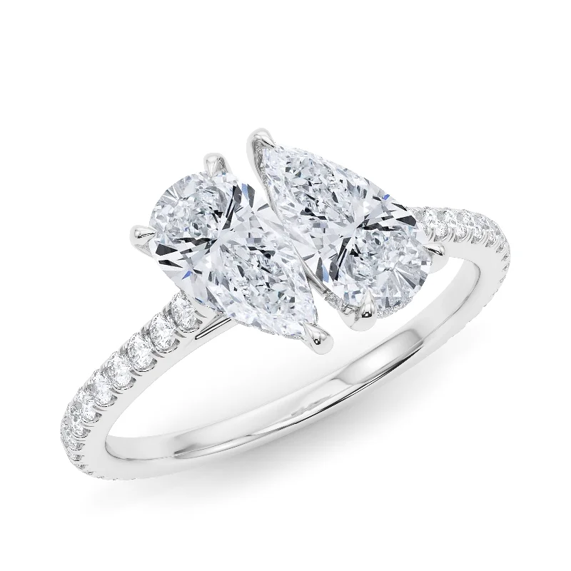 Futuristic ring-Twin Pear North-South Pave Diamond Ring