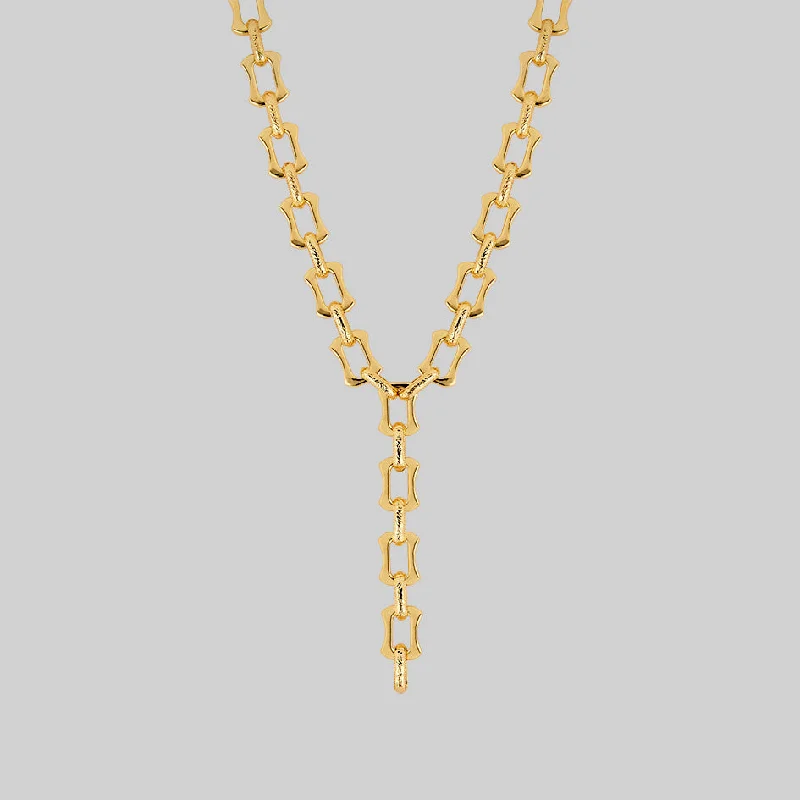 Polished rose necklace-VANQUISH. Chunky Lariat Chain - Gold