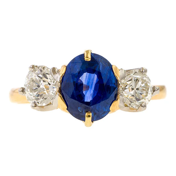 Ripple effect ring-Vintage Oval Sapphire & Diamond Ring