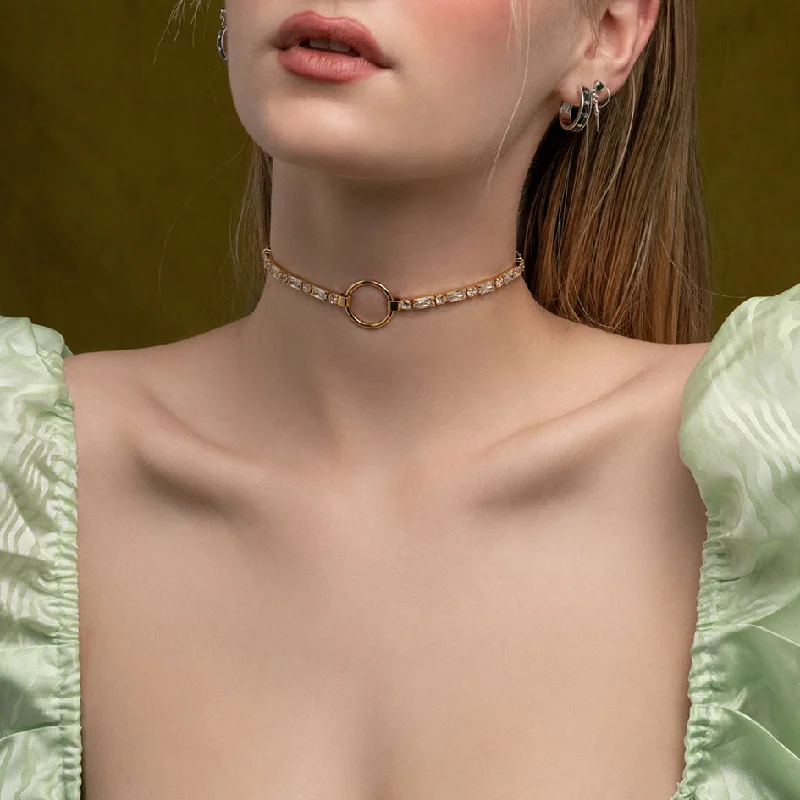 Laser-engraved necklace-VIVIENNE. CZ Chain Choker - Gold