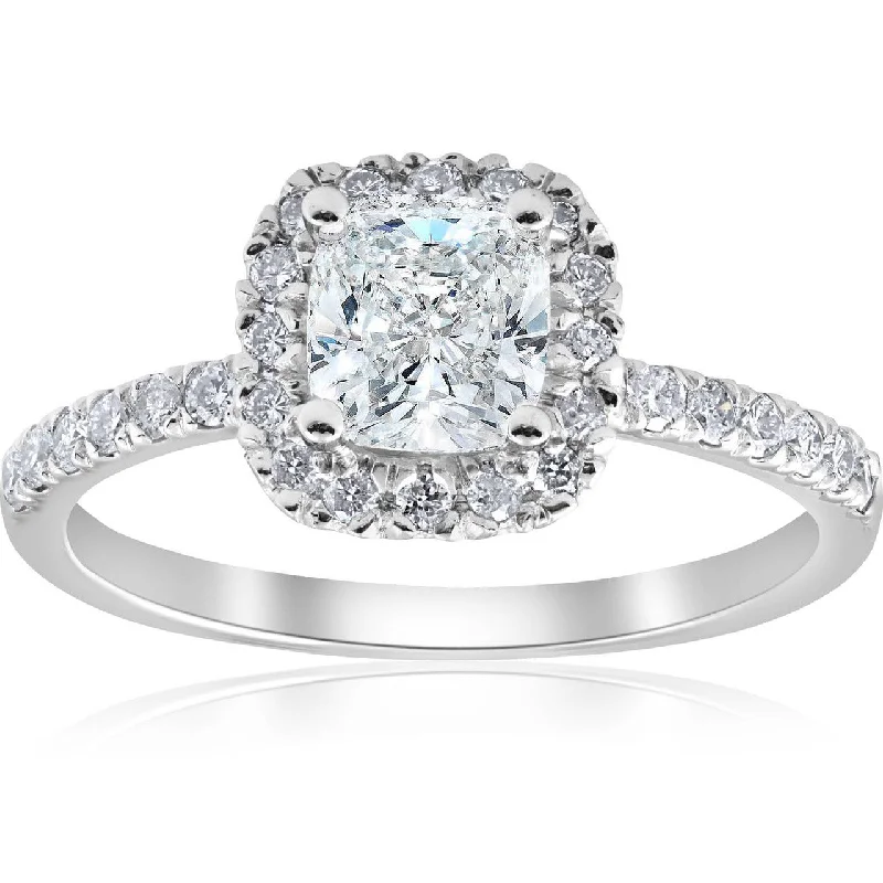 Luxe emerald ring-VS 1 1/2Ct TW Cushion Diamond Halo Engagement Ring 14k White Gold Lab Grownj