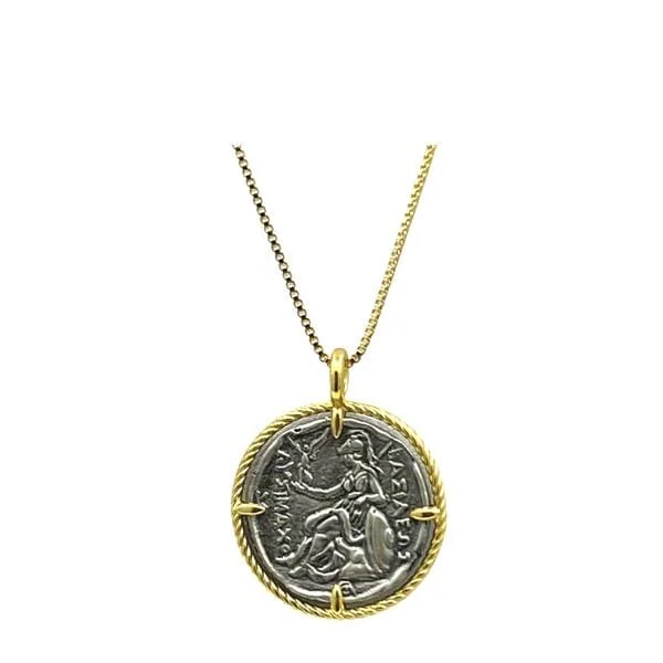 Bold turquoise necklace-Coin: Warrior Coin Sterling Silver With 14kt Gold Necklace (NGCP46WR)