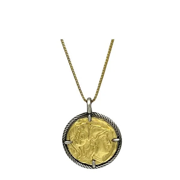 Organic gem necklace-Coin: Warrior Head Coin Sterling With 14kt Gold Necklace (NGCP46HD)