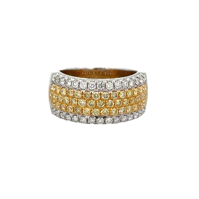 Floating diamond ring-Wide Yellow and White Diamond Band in 18k White Gold