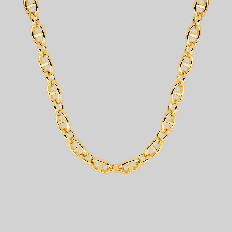 Bold moonstone necklace-XAVIER. Chunky Link Chain Necklace - Gold