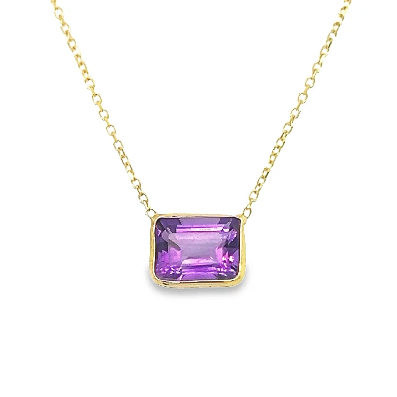 Vintage opal necklace-Yellow Gold Amethyst Pendant