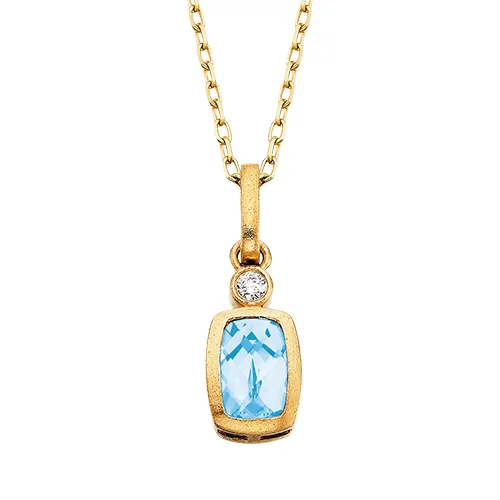 Sunken stone necklace-Yellow Gold Aquamarine Pendant Necklace