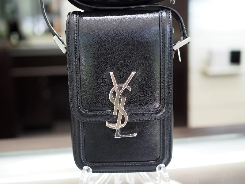 Bold moonstone ring-YSL Black Leather Crossbody Bag with Silver Hardware