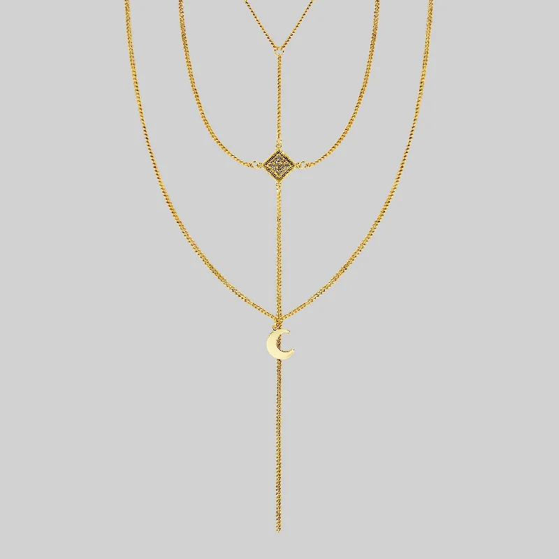 Glittering diamond necklace-ZODIAC. Layered Moon Chain Choker - Gold