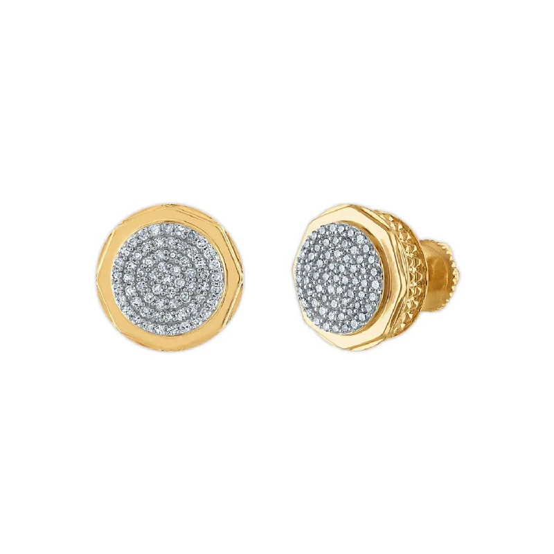 Etched design earrings-1/2 CTW Diamond Fashion Stud Round Earrings in 10KT Yellow Gold