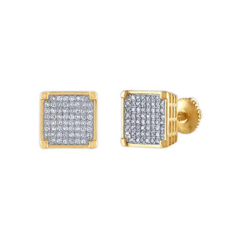 Retro emerald earrings-1/2 CTW Diamond Fashion Stud Square Earrings in 10KT Yellow Gold