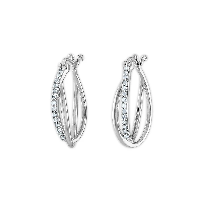 Bold moonstone earrings-1/4 CTW Diamond Fashion Hoop Earrings in Rhodium Plated Sterling Silver