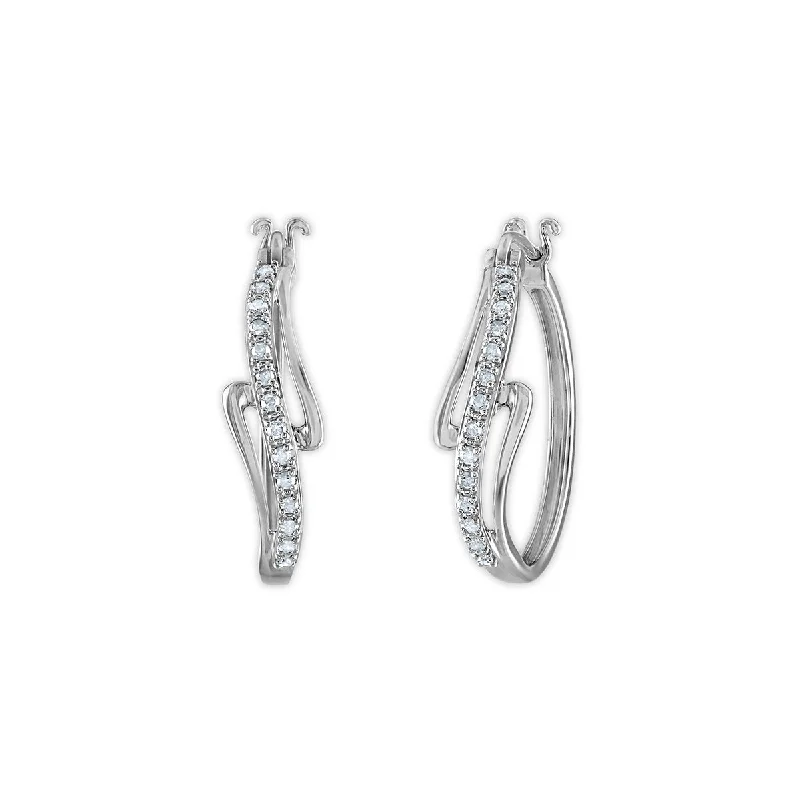 Sculpted gold earrings-1/4 CTW Diamond Fashion Hoop Earrings in Rhodium Plated Sterling Silver