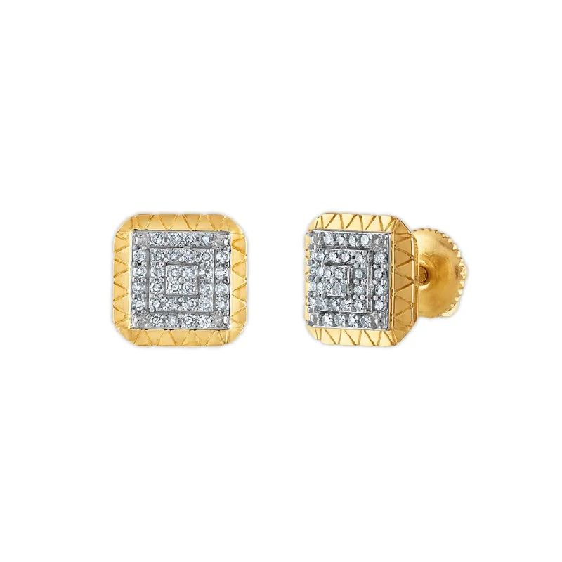 Concave earrings-1/4 CTW Diamond Fashion Stud Square Earrings in 10KT Yellow Gold