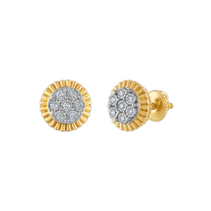 Statement onyx earrings-1/5 CTW Diamond Rolex-look Stud Earrings in 10KT Yellow Gold