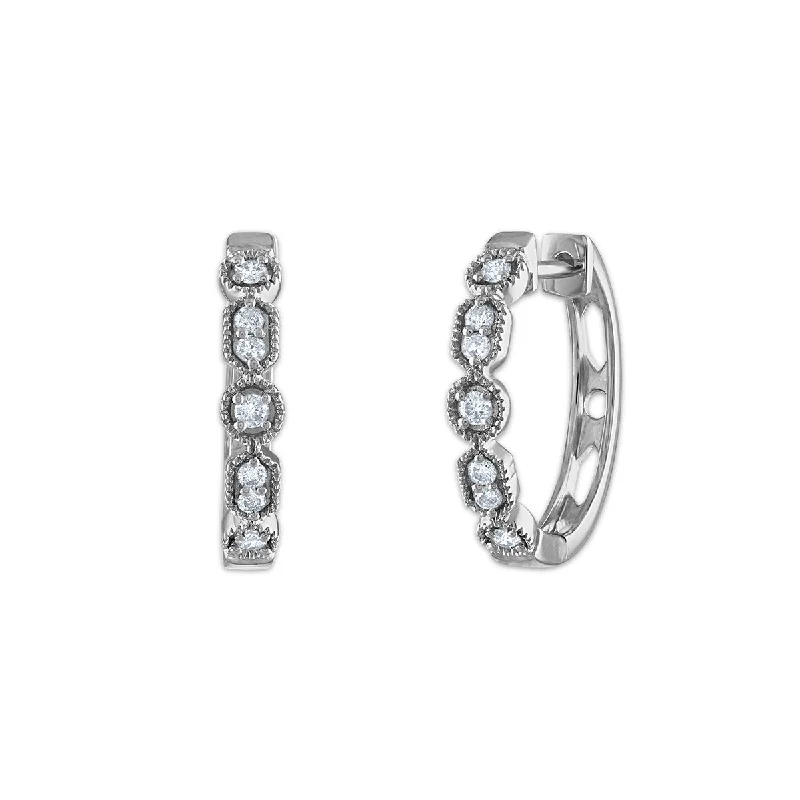 Iridescent stone earrings-1/6 CTW Diamond Hoop Earrings in 10KT White Gold