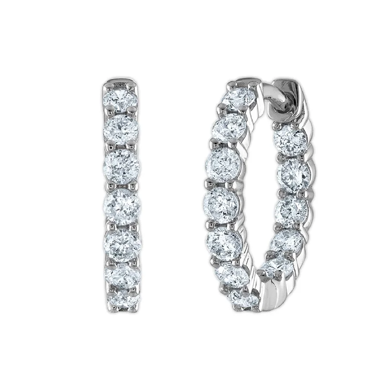 Bold gold earrings-1 CTW Diamond Hoop In & Out Earrings in 10KT White Gold