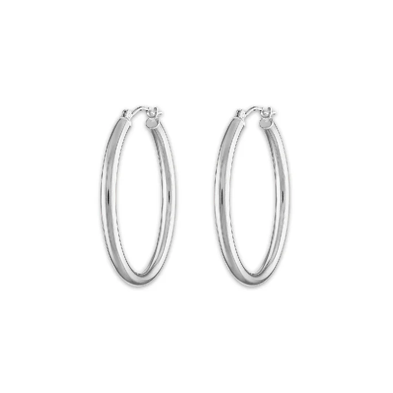 Sparkling crystal earrings-10KT White Gold 2.5X25MM Hoop Earrings