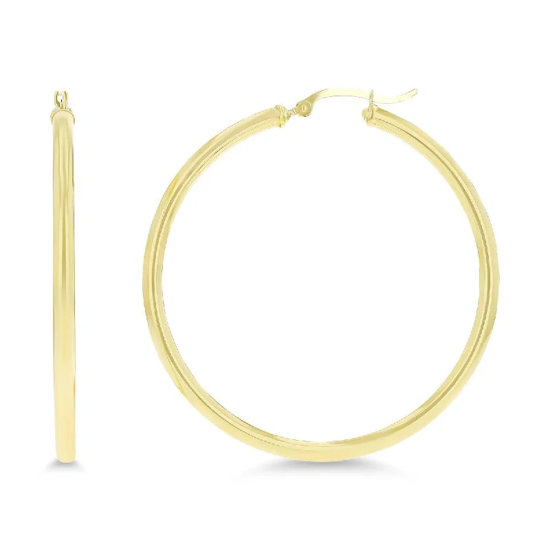 Laser-cut earrings-10KT Yellow Gold 3X50MM Hoop Earrings