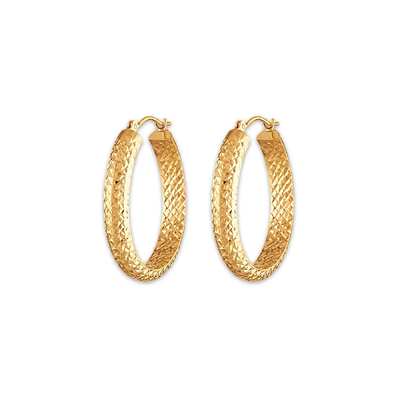 Statement onyx earrings-10KT Yellow Gold 4.4X23MM Hoop Diamond-cut Earrings