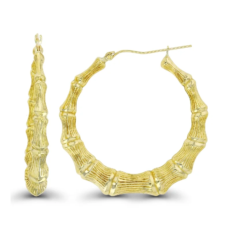 Crisscross earrings-10KT Yellow Gold 43X6MM Hoop Bamboo Earrings