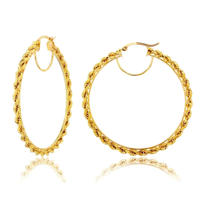 Matte rose earrings-10KT Yellow Gold 50X3MM Hoop Rope Design Earrings