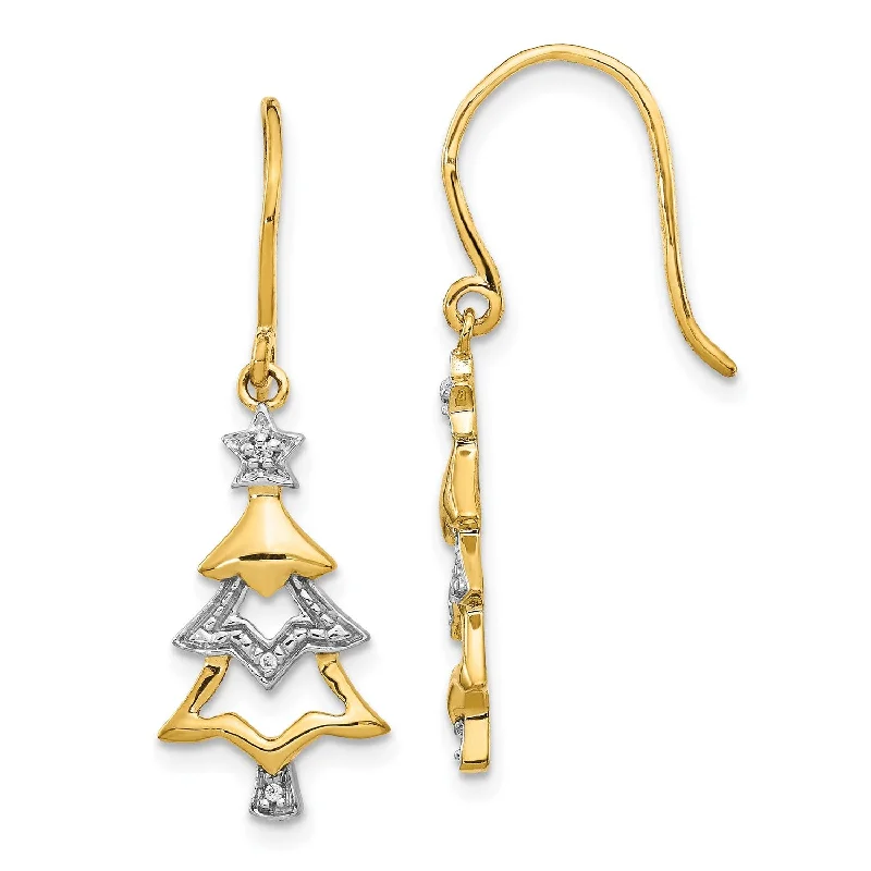 Vintage opal earrings-14k and Rhodium Diamond Christmas Tree Dangle Earrings