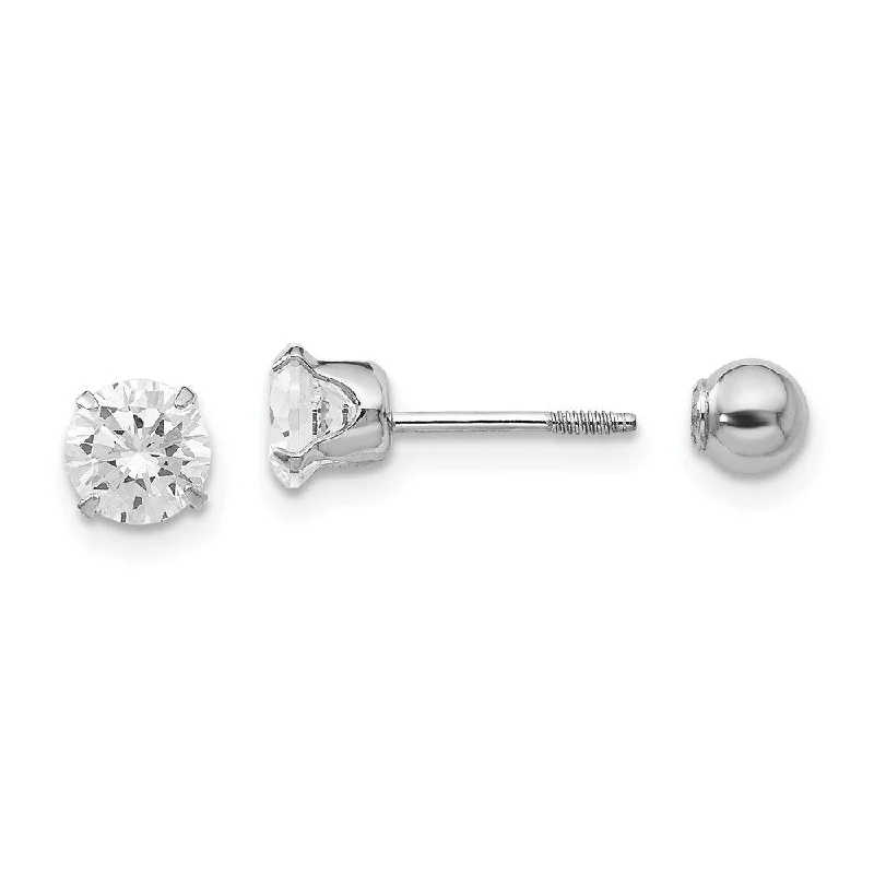 Floral cluster earrings-14k Madi K White Gold CZ and Ball Stud Reversible Earrings (L-5 mm, W-5 mm)