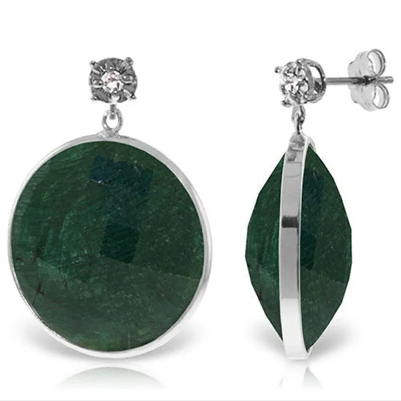 Polished stone earrings-14K Solid Gold Diamonds Stud Earrings w/ Round Emerald Color Corundum