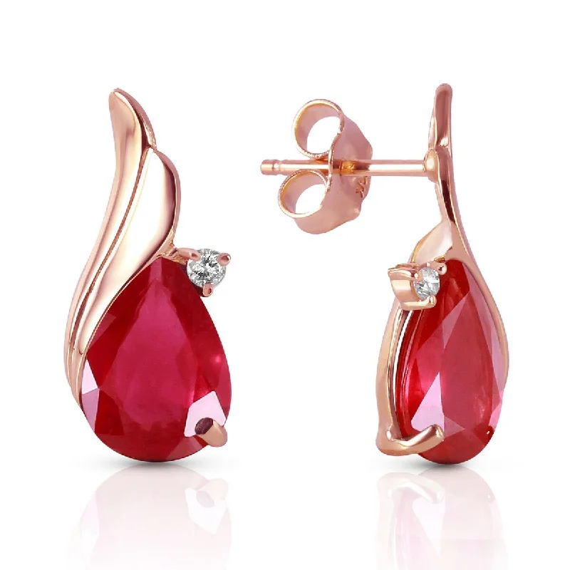 Iridescent stone earrings-14K Solid Gold Studs Earrings Natural Diamond & Ruby Gemstone