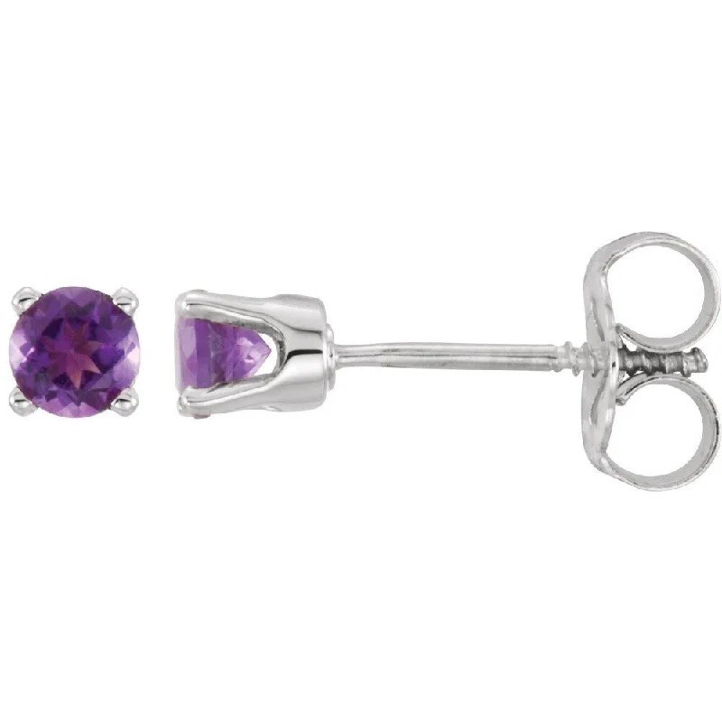 Hollowed-out earrings-14k White Gold 3 mm Round Imitation Amethyst Youth Birthstone Stud Earring for Women