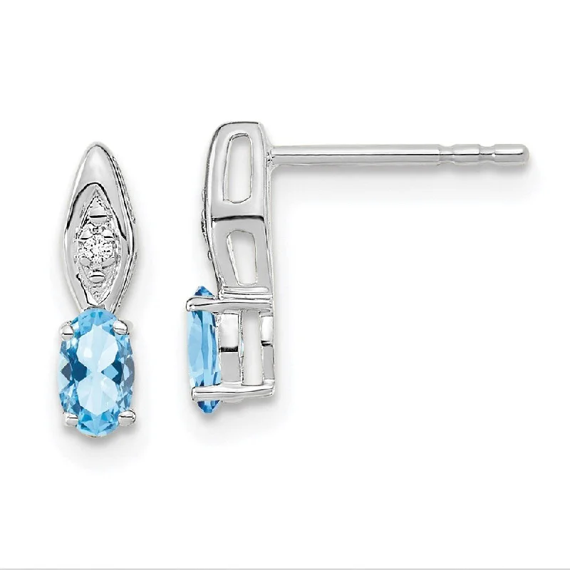 Embossed earrings-14k White Gold Gemstone Diamond Stud Earrings (L-12 mm, W-3 mm)