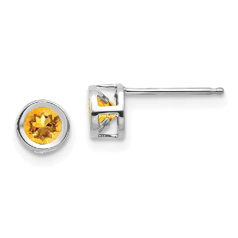 Tapered gem earrings-14k White Gold November Citrine Stud Earrings (L-4 mm, W-4 mm)