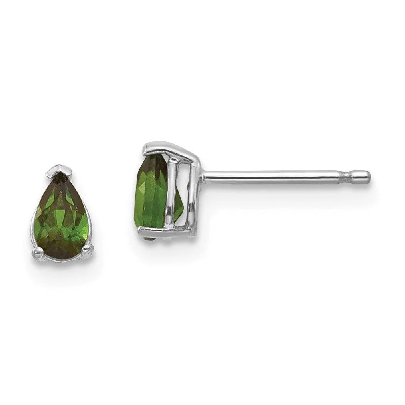 Linked hearts earrings-14k White Gold Pear Cut Green Tourmaline Stud Earrings (L-6 mm, W-3 mm)