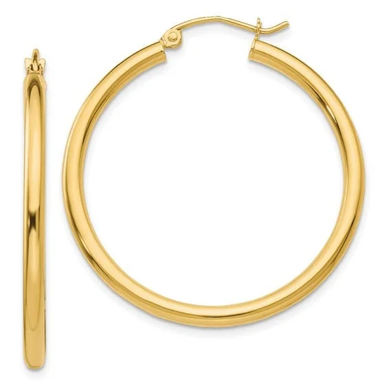 Minimalist knot earrings-14K Yellow Gold 2.5x35mm Hoop Earrings