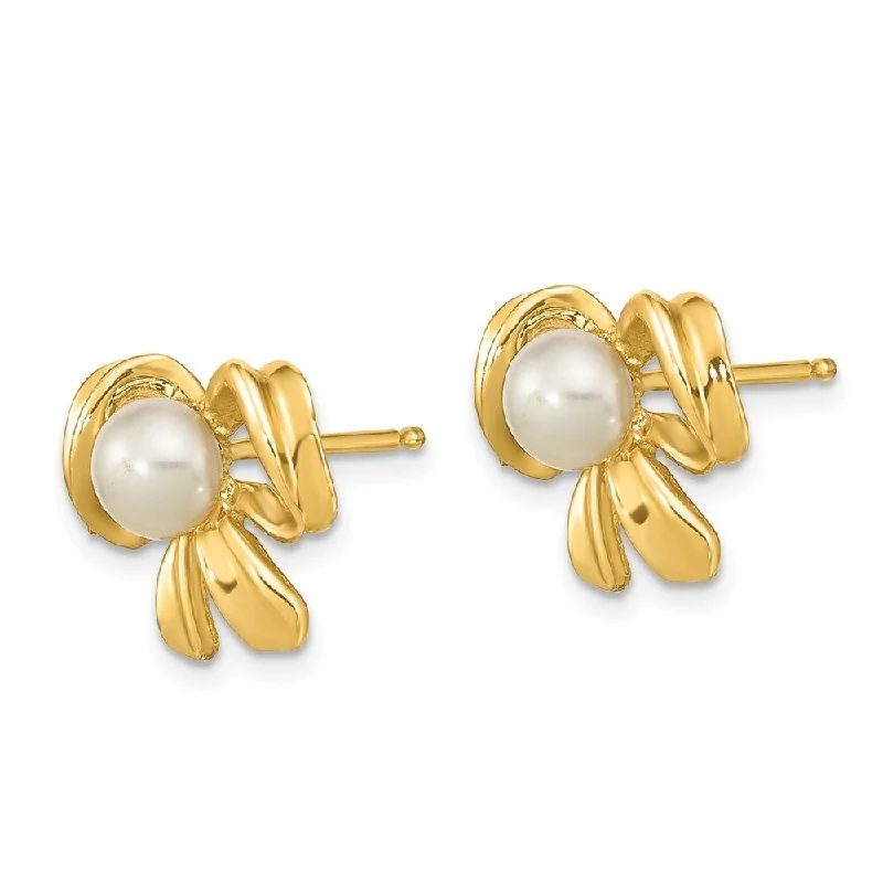 Cluster sapphire earrings-14k Yellow Gold 3-4mm White Button Freshwater Cultured Pearl Stud Earrings (L-8.68 mm, W-8.99 mm)