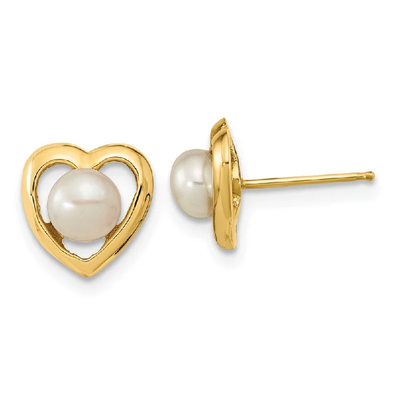 Tension-set earrings-14k Yellow Gold 4-5mm White Button Freshwater Cultured Pearl Stud Earrings (L-8.82 mm, W-8.83 mm)