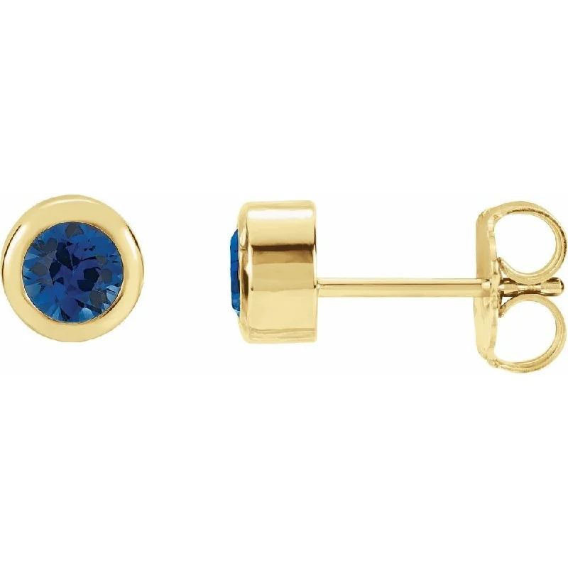 Wire-twist earrings-14k Yellow Gold 4 mm Round Chatham Created Blue Sapphire Birthstone Stud Earring for Women