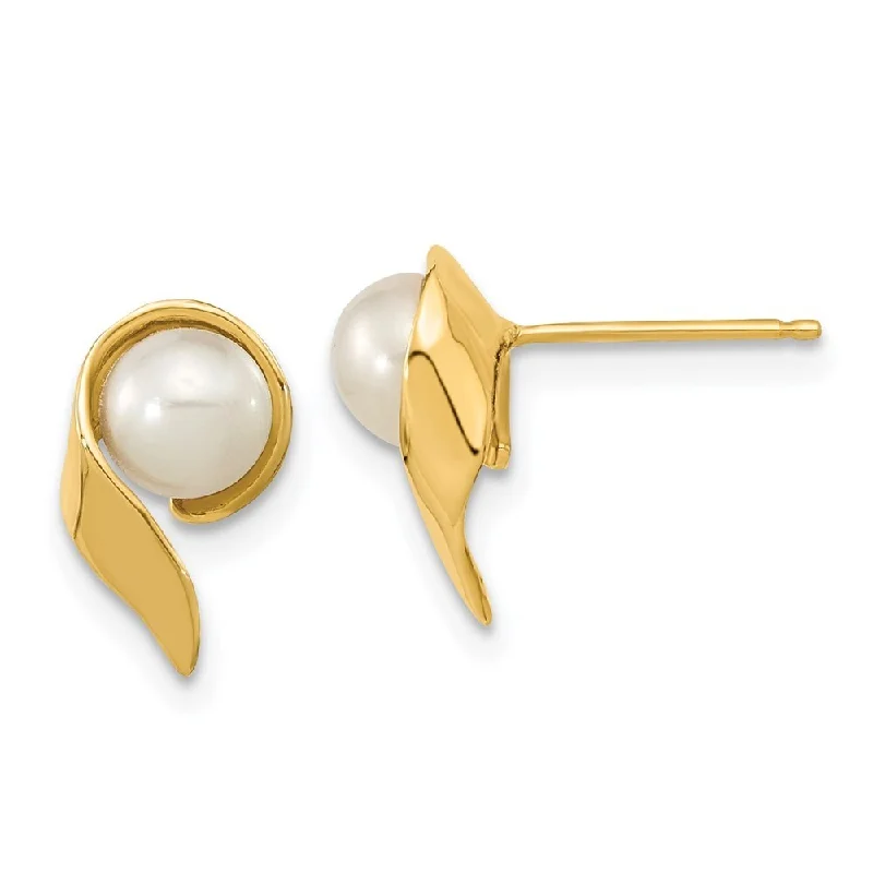 Modern dangle earrings-14k Yellow Gold 5-6mm White Button Freshwater Cultured Pearl Stud Earrings (L-11.45 mm, W-6.87 mm)